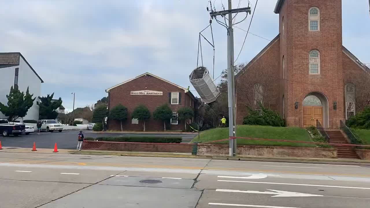 Timelapse Crews remove steeple that fell at Galilee Church in VB