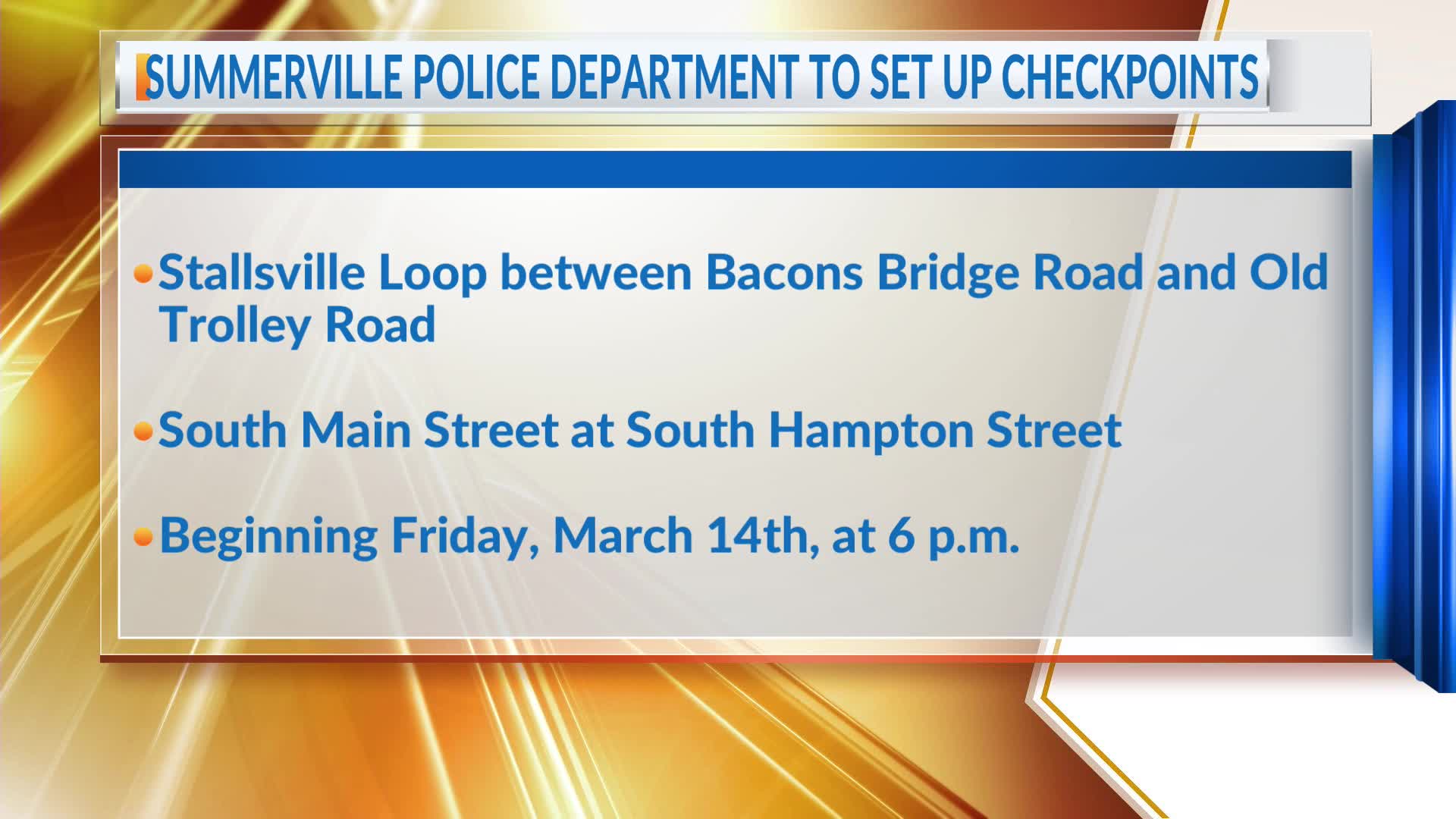 Summerville Police Department to set up checkpoints – WCBD News 2