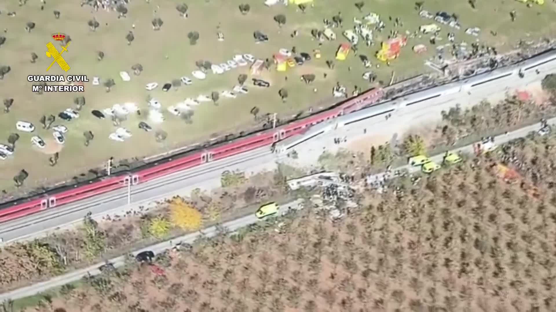 Aerials after high-speed train hits stopped train in central Spain ...